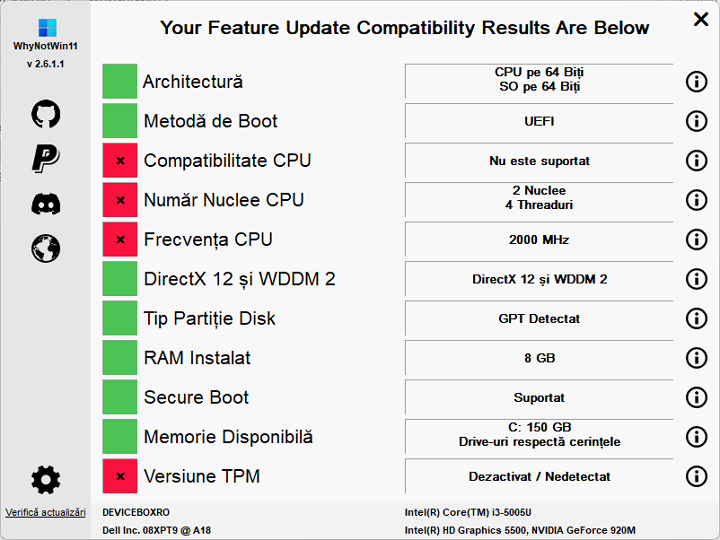 Compatibilitattea cu Windows 11 in WhyNotWin11