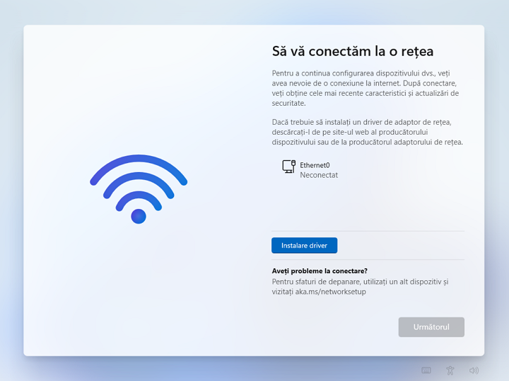 Conectarea la Internet in timpul instalarii Windows 11